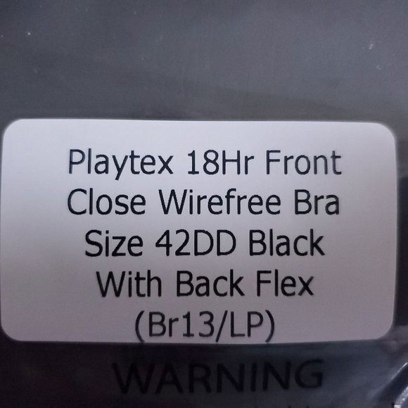 Playtex 18Hr Front Close Wirefree Bra Size 42DD Black With Back Flex - Picture 5 of 5